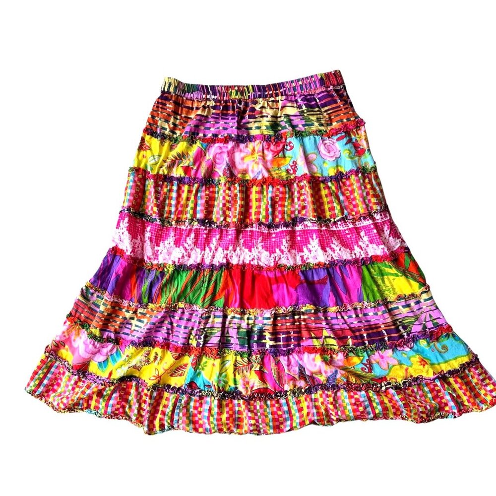 Vintage Sandy Starkman Skirt Small Multicolor Tiered Ruffle Hippie Festive READ - Picture 2 of 12